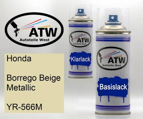 Honda, Borrego Beige Metallic, YR-566M: 400ml Sprühdose + 400ml Klarlack - Set, von ATW Autoteile West.